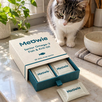 Meowie Senior Omega-3 box open with snap-packs