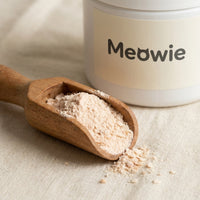 Close-up of Meowie bonito flake powder in a scoop